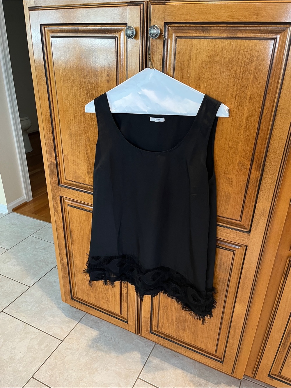 Stella & Dot Black Sleeveless Camisole with Fringed Hem